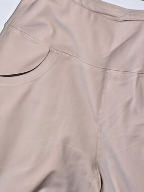 High-Waist Tan Active Wide Leg Pants with Side Pocket